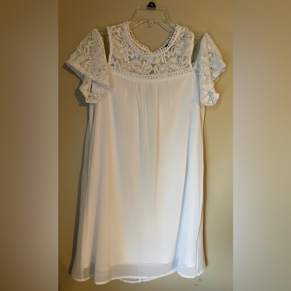 As You Wish Cold Shoulder White Dress Lace Top/Sleeves size Med